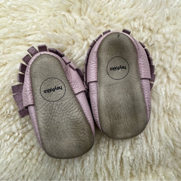 HeyFolks Baby Pink Soft Leather Moccasins Size 2 Made In Canada 3-9 M MiniMoc - Picture 2 of 7